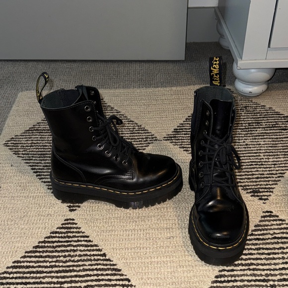 Platform Dr. Martens Black Leather Combat Boots - Picture 2 of 5